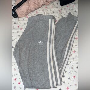 Adidas Women or Girl’s Gray Track Pants with White Stripes